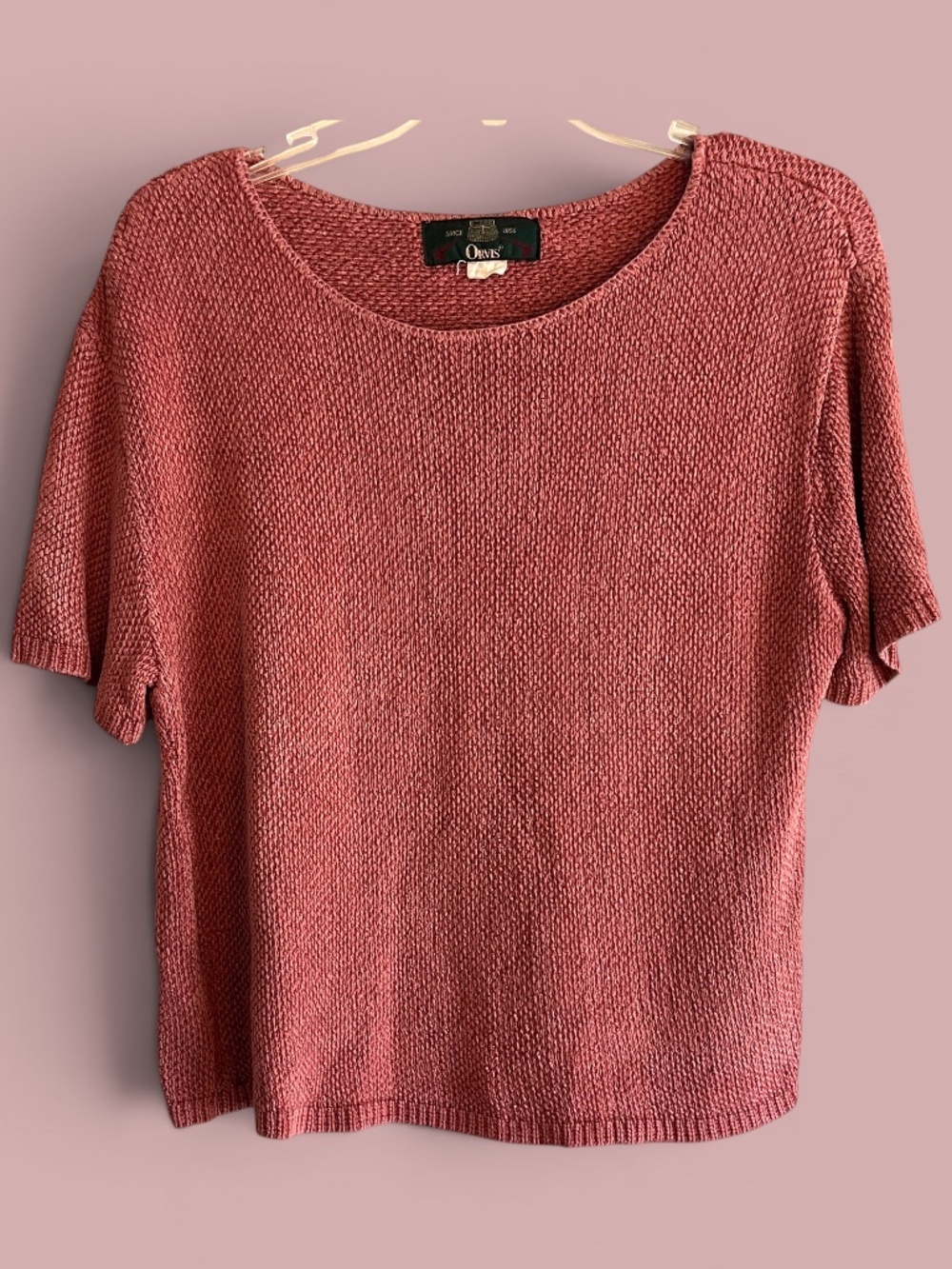 Vintage Early 1990s Orvis Rose Short Sleeve 100% Rayon Sweater Size M
